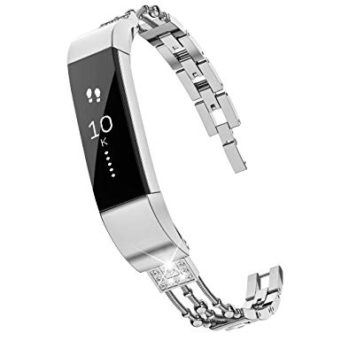 Wearlizer Compatible Fitbit Alta Band Metal, Alta HR Band Women Alta Fit Bit Replacement Band for Fitbit Alta HR Bands Accessories Straps Bracelet Bangle Wrist Bands Small Large