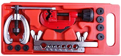Wostore Double Flaring Tool Kit for 3/16"-5/8" 7 Dies Automotive Brake Line Tube Cutter with Replacement Blade and Reamer