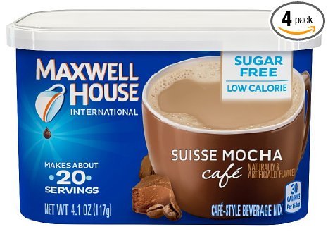 Maxwell House International Coffee Sugar Free Suisse Mocha Cafe, 4.1-Ounce Cans (Pack of 4)