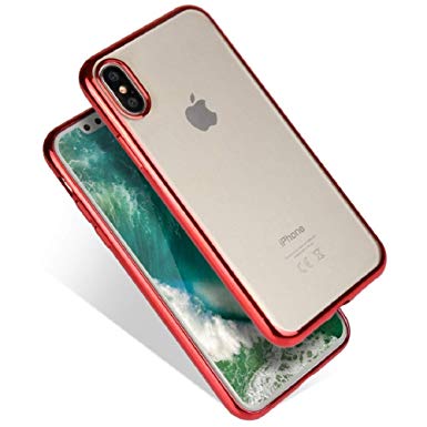 Cell Phone Case for iPhone X Case, Ultra Slim TPU Soft Case, Micro Point Clear Cover Case with Electroplated Frame Compatible iPhone X （Red）