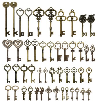 48pcs Antique Vintage Skeleton Keys Lot Heart Bow Punk Charm Necklace Pendants