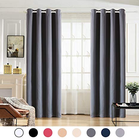 MAEVIS 99% Blackout Curtains 2 Panels Bedroom Grommet Top,Light Blocking Draperies Room Darkening Thermal Insulated Window Curtain Living Room（W52xL63 inch,Dark Grey）