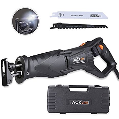 Reciprocating Saw, Adjustable Rotating Blades - Tacklife Saw with 7 Amp, 2 LED, Extra 2 Blades (Wood 6T and Metal 14T), Variable Speed Trigger / Tool-Less Blade Change / Shoe Adjustment - RPRS01A