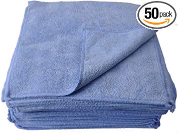 Eurow Microfiber Premium 350gsm Absorbent Cleaning Towels 12 x 12 Bulk 50 Pack Blue