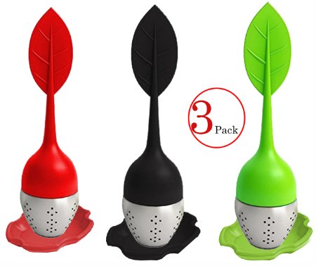 Set of 3 Silicone Loose Tea Infuser Ball- Durable Silicone & Stainless Steel Build- Easy to Use- Convenient Drip Tray- Toxin Free! ( Color Assorted)