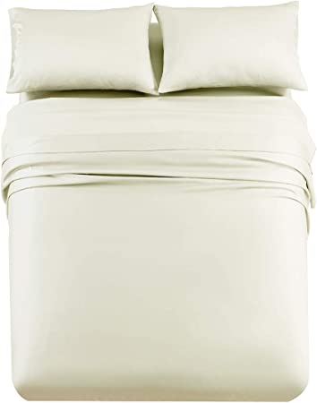 Abripedic Solid 600-Thread-Count, 100-Percent Tencel Lyocell, King Size, 4PC Bed Sheets Set, Ivory