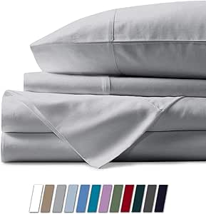 Mayfair Linen 100% Egyptian Cotton Queen Size Sheet Set - 600 Thread Count Sateen Weave - 4 Pc Set - Luxury Soft Sheets - Deep Pocket Cotton Sheets - Easy Snug Fit - Breathable & Cooling - Silver