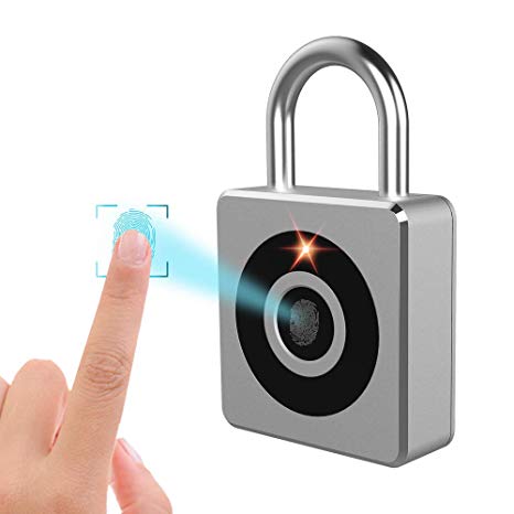 Fingerprint Padlock EZVOV Gym Lock for Locker Thumbprint Biometric Lock USB Charging IP65 for Locker, Handbags, Golf Bags, Wardrobes, Gym, Door, Luggage, Suitcase, Backpack, Bike, Office