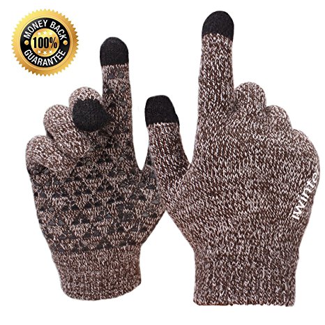 Achiou Winter Warm Touchscreen Gloves for Women Men Knit Wool Lined Texting