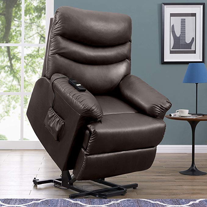 ProLounger Leather Power Lift and Reclining Living Room Chair, Brown