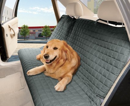 Elegance Linen® Quilted Design 0 Waterproof Premium Quality Bench Car Seat Protector Cover (Entire Rear Seat) for Pets - TIES TO STOP SLIPPING OFF THE BENCH