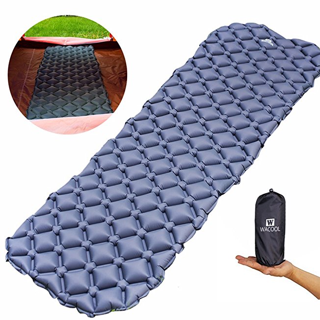 WACOOL Ultralight Inflatable Sleeping Pad Mat Air Mattress - Ultra-Compact for Backpacking, Camping, Travel, Super Comfortable Air-Support Cells Design