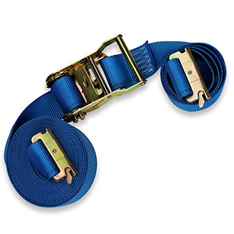 DC Cargo Mall 2" x 20' E Track Ratcheting Strap Heavy Duty Cargo TieDown, Durable Blue Polyester Tie-Down Ratchet Strap, ETrack Spring Fittings, Tie Down Motorcycles, Trailer Loads