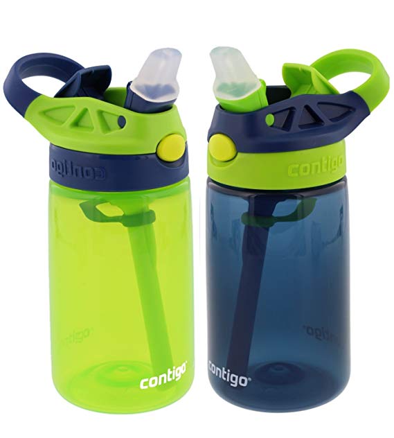 Contigo Kids Autospout Gizmo Water Bottle, 14oz (Chartreuse/Navy Blue) - 2 Pack