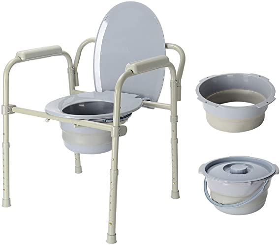 LIVINGbasics™ 7 Position Commode Chair Aluminum alloy Toilet Seat Chair With Folding Commode Bucket, Versatile Design