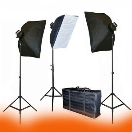 ePhoto VL9026S3 3000 Watt Continuous Light Kit with Carrying Bag with 3 each of 65 Foot Tripod 22x28-Inches Softboxes and Light Heads with 15 45W 5500k CFL Bulbs