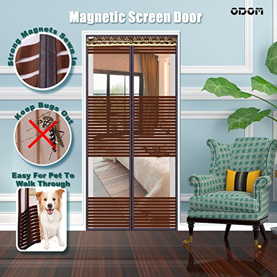 ODOM Magnetic Screen Door Odorless Reinforced Fits Door up to 34"x82" Coffee