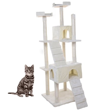 Masione® Cat Activity Tree Condo Pet Cat Furniture Cat Scratching Post Pet House Cat House, Beige, 72inchs