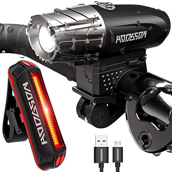 HODGSON Bike Lights 400 Lumens Bicycle Light Front and Back, USB Rechargeable Super Bright Headlight and Flashing Rear Light, IPX4 Waterproof, Easy to Install with All Accessories