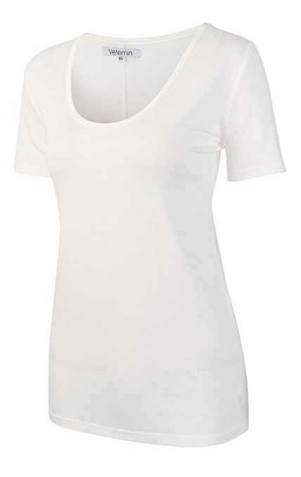 Vetemin Women's Premium Basic Fitted Soft Short Sleeve Deep V Neck T shirt Tee