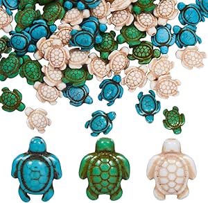 SUNNYCLUE 1 Box 120Pcs Turtle Beads Bulk Sea Turtle Charms Blue Green White Beads Tortoise Synthetic Howlite Turquoise Bead Summer Ocean Animal Loose Spacer Beads for Jewelry Making DIY Beading Kit