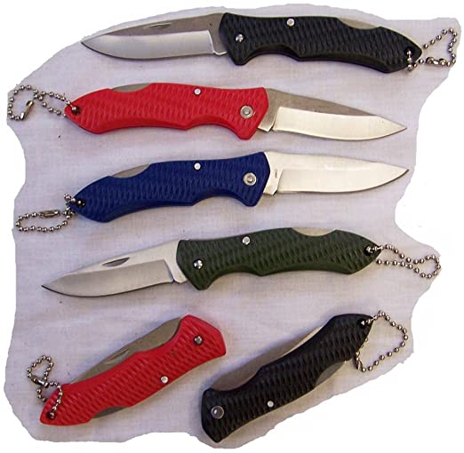 12 Pieces (1 Dozen ) Bulk Lot of Assorted Color Ruff Handle Folding Pocket Knife Key Chain
