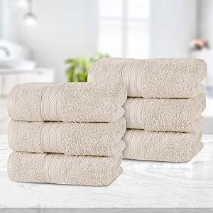 Superior Atlas Cotton Heavyweight Hand Towels, Towel Set, Luxury Bathroom Accessories, Kitchen Basics, Spa, Salon, Hotel, Resort, Thick, Ultra-Plush, Highly-Absorbent, Hand Towel, Ivory