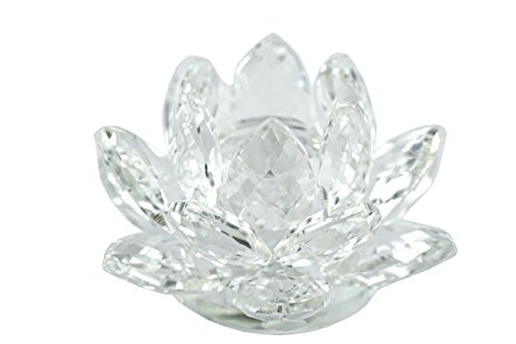 Mstechcorp High Quality Sapphire Sparkle Crystal 3 inch Decorative Clear Reflection Lotus Flower For Feng Shui Home Decor with Gift Box (Crystal Clear)