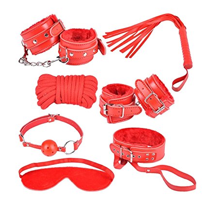 AKStore 7PCS Under the Bed Sex Bondage System Set Bed Restraints Kit Leather Ankle Cuffs Set For Male Female Couple(Red)