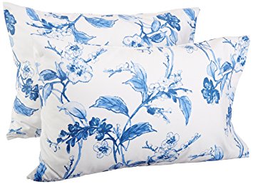 Pinzon 190 Gram Heavyweight Velvet Flannel Pillowcases - Standard, Floral Smokey Blue