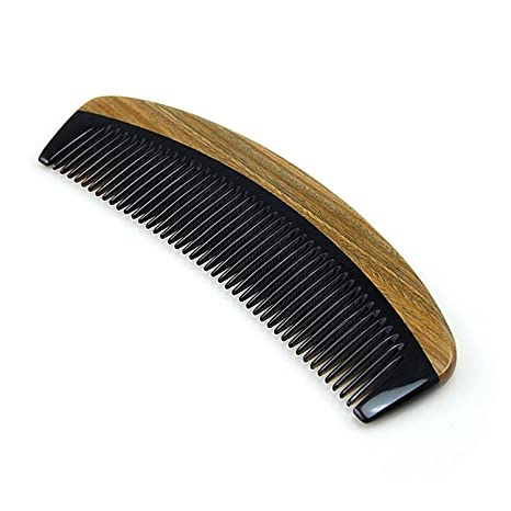 Exquisite Natural Ox Horn Pocket Hair Comb - Natural Green Sandalwood Buffalo Horn Comb 100% Handmade Premium Quality Anti-Static Comb Without Handle(Buffalo Horn Oval Fine Tooth)