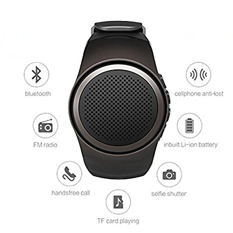 Multifunctional Wireless Bluetooth Speaker Watch [ Convenient and Portable Sports WristBand Mini Loud Outdoor Speaker Design ] MP3 Music Player   Radio   Hands-free Calls   Self-timer (Black)