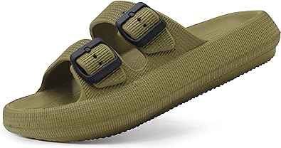 Weweya Sandals for Women and Men - Pillow Slippers - Double Buckle Adjustable Slides - EVA Flat Sandals