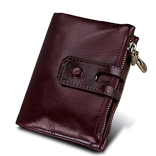 Genuine Leather Travel Bifold Wallet Men's RFID Blocking Slim With 3 Zippered Cash Pockets