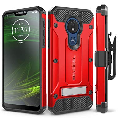 Motorola Moto G7 Power Case, Evocel [Explorer Series Pro] Premium Full Body Case with Glass Screen Protector, Belt Clip Holster, Metal Kickstand for Motorola Moto G7 Power (XT1955), Red