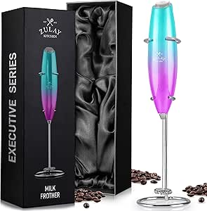 Zulay Executive Series Ultra Premium Gift Milk Frother For Coffee with Deluxe, Radiant Finish - Coffee Frother Handheld Foam Maker - Electric Milk Frother Handheld For Lattes Premium UV Bubblegum