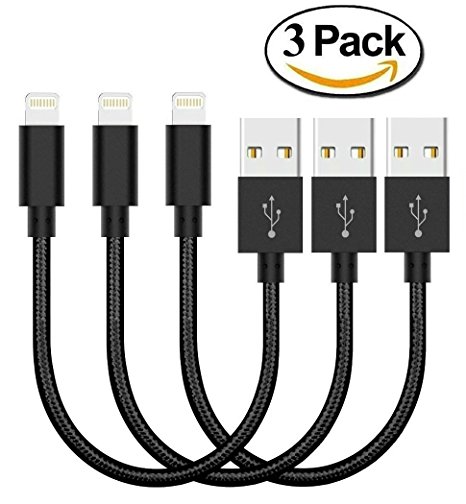 3 Pack 9 inch iPhone Premium Quality Nylon iPhone Lightning Charging Cable USB Cord for iPhone SE 6S, 6S Plus,6,5S 5C 5,iPad Mini, Air,iPad5,iPod Compatible with iOS9 (Black)