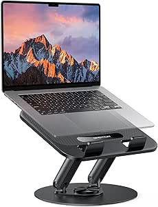 Laptop Stand for Desk with 360 Rotating Base, OMOTON Ergonomic Laptop Riser for Collaborative Work, Easy Storage, Fits MacBook / All Laptops up to 15 inches, Black