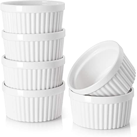 DOWAN 4 Oz Ramekins - Ramekins for Creme Brulee Porcelain Ramekins Oven Safe, Classic Style Ramekins for Baking Souffle Ramekins Ramekins Bowls, Set of 6, White