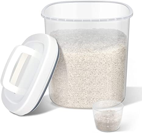 Large Airtight Food Storage Container - 20 Lbs Rice Container Bin with Measuring Cup - Perfect for Rice Flour Cereal Bread Storage