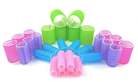 MINGHU Hair Rollers Multicolor Self Grip Cling Nylon Plastic Sticky Curling Tools Pro Salon Hairdressing Curlers Or DIY Curly Hairstyle 30PCS 5 Sizes ((20mm 25mm 30mm 40mm 48mm)6)