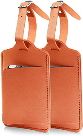 flintronic® Etiquetas de Equipaje, 2 PCS Etiquetas de Equipaje, Etiquetas de Identificación de Maleta, Etiquetas de Maletas de Equipaje, para Evitar la Pérdida de Bolsas y Maletas - Naranja