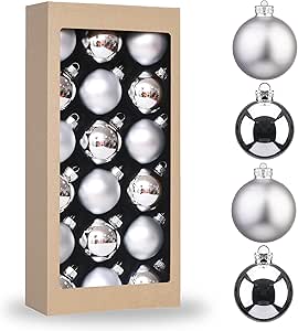 Amooca Christmas Glass Balls Decoration Festival Party Home Decors Holiday Xmas Tree Hanging Ornaments Set 18pc 1.8in Silver