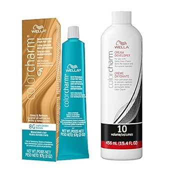 WELLA colorcharm Demi Permanent Hair Color, 8G Light Golden Blonde   10 Vol. Developer