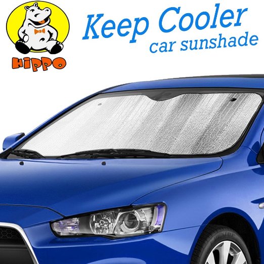 Hippo No1 Front Car Sunshade Windshield-JumboStandard Sun Shade Keeps Vehicle Cool-UV Ray Protector Sunshade-Easy to Use Sun Shade-Silver55X28