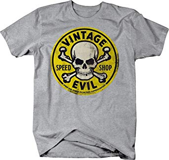 Vintage Evil Speed Shop Skull Crossbones Yellow Racing Hotrod Tshirt