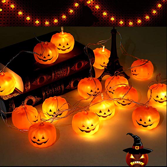 Difini Halloween Lights, Battery Operated Outdoor String Lights,10ft 20 LED 3D Pumpkin Lanterns Halloween Decorations, Orange Jack-O-Lantern Halloween String Light for Halloween Party - Warm White
