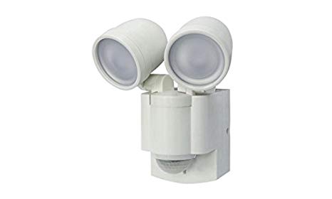 LB-1403 Battery Operated, Motion Security, Twin Head LED Light, White (Also Available in Bronze)