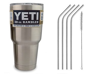 Rambler Tumbler Stainless Steel 30 oz For Yeti , Keeps Hot or Cold for Hours,Stainless Steel Drinking Straws, Set of 4, Free Cleaning Brush Included (30oz)