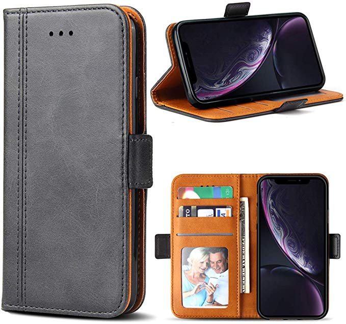 iPhone XR Case, Bozon Wallet Case for Apple iPhone XR Flip Folio Leather Cover with Stand/Card Slots and Magnetic Closure (Dark Grey)